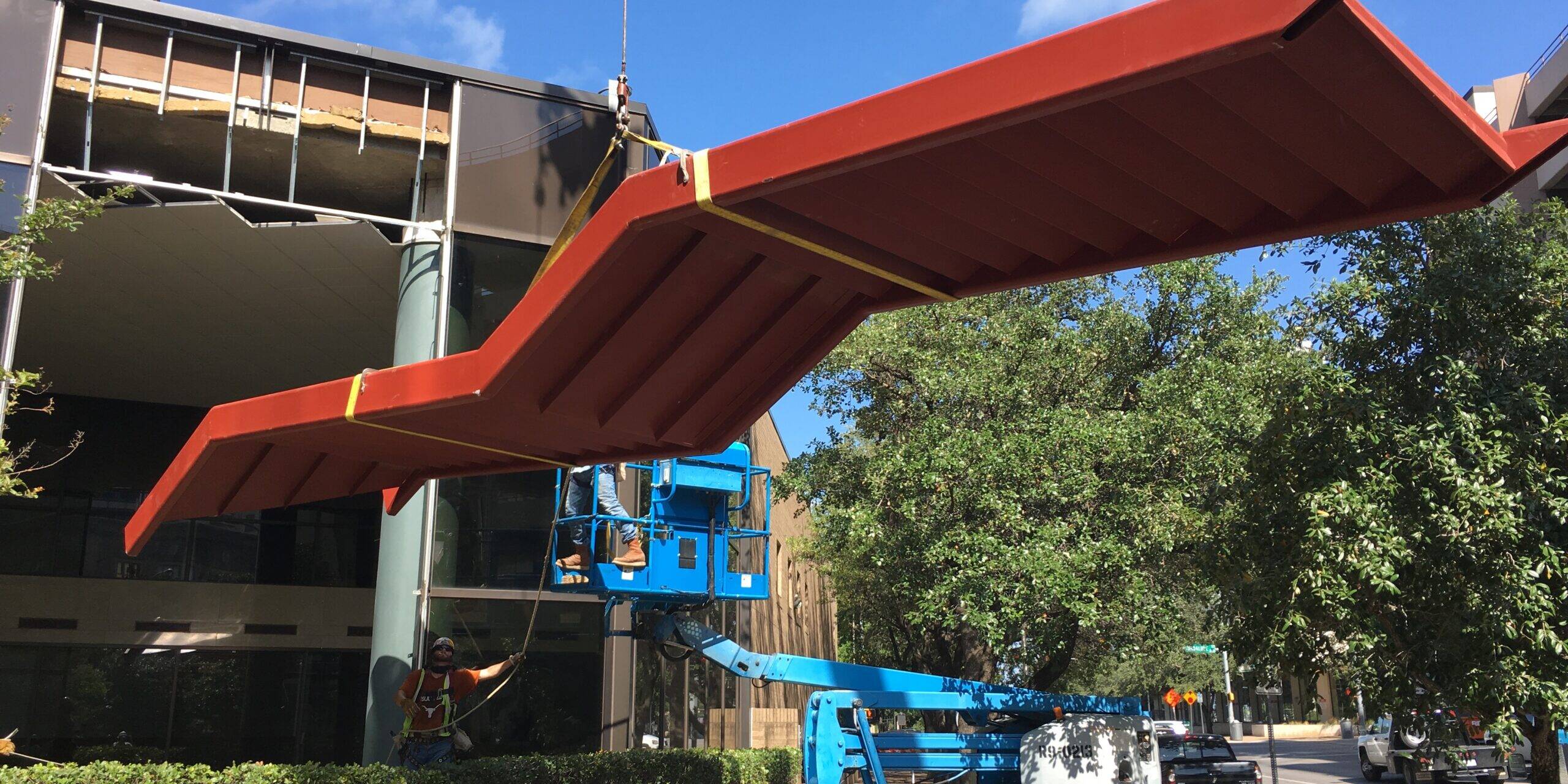 Men working on grand stair